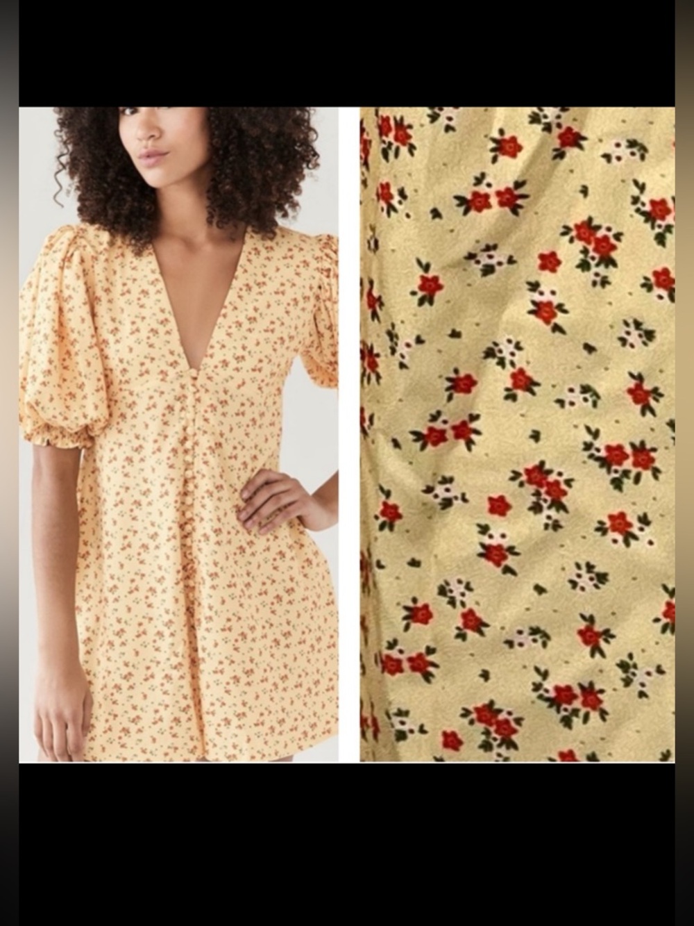 Sokie Collective Yellow Mini Floral Dress Puff Sleeve Size M